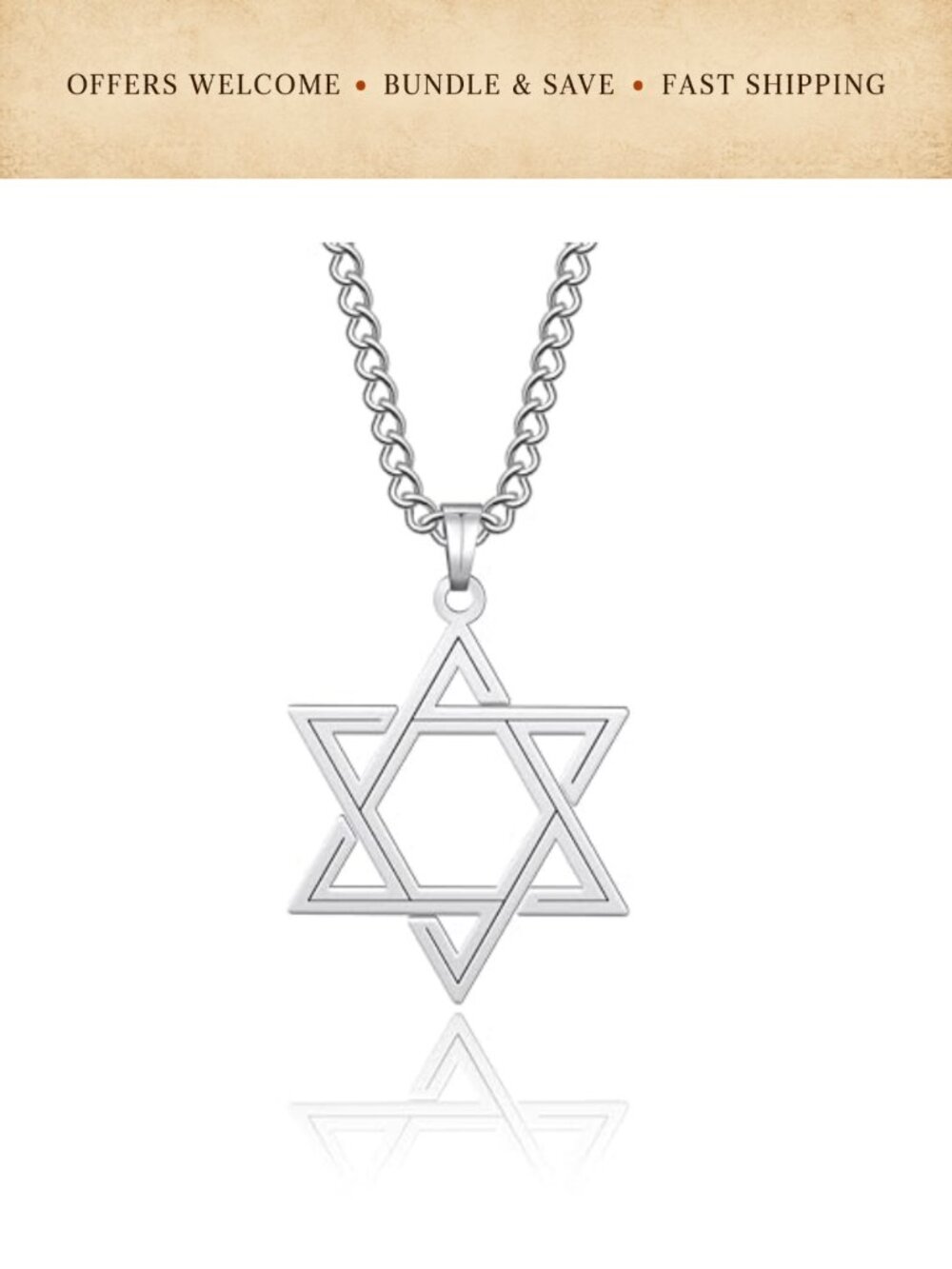 Stainless Steel Star of David Pendant Necklace Men's Cross Jewelry